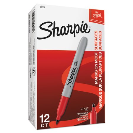 Sharpie Fine Tip Permanent Marker, Fine Bullet Tip, Red, PK12 30002